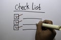 Check List write on White board Background Royalty Free Stock Photo