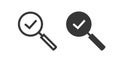 Check magnifier glass icon vector simple graphic pictogram, loupe research verify checkmark tick sign, investigation test valid