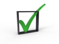 A check mark in the box 3d render on white background