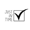 Check mark in the box and lettering just in time icon, poster. sketch hand drawn doodle. vector monochrome minimalism. quality Royalty Free Stock Photo