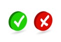 Check mark button icon set. Green tick and red cross flat simbol. Check ok, YES or no, X marks for vote, decision, web.Correct and Royalty Free Stock Photo