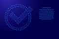 Check mark in circle round from futuristic polygonal blue lines and glowing stars for banner, poster, greeting card. Vector