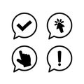 Check mark with click symbol and danger warning attention sign in a speech bubble icon Royalty Free Stock Photo