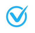 Check mark correct icon. Blue checkmark in circle for checklist. Ok button, checkbox flat style isolated. Blue tick symbol. vector Royalty Free Stock Photo