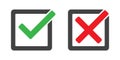 Check mark and cross in box vector isolated icons. Check mark icon set. Green and red yes and no signs. Green tick. Vote, voting Royalty Free Stock Photo