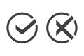Check mark and cross icon. Designation of choice for and against. Voting for the correct and incorrect answer
