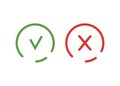 Check mark and cross icon isolated. Symbol green and red colored. Icons in linear style. Vector Royalty Free Stock Photo