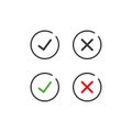 Check mark and cross icon set. Positive and negative choice illustration symbol. Sign yes and no voices vector