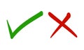 Check mark and cross mark icon set. Tick symbol in green and red color Royalty Free Stock Photo