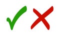 Check mark and cross mark icon set. Tick symbol in green and red color Royalty Free Stock Photo