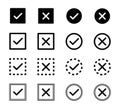 Check mark, cross icon. Vector isolated elements, icons, signs. Tick check mark black icons. Stock vector Royalty Free Stock Photo