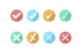 Check mark and cross icons. Icon in flat style. Checkmark yes or cross no. Vector Royalty Free Stock Photo
