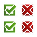 Check mark cross isolated elements. Green check mark and red cross in two variants. Stock vector Royalty Free Stock Photo