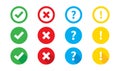 Check mark cross question and exclamation vector icon set. Colorful sign symbol collection Royalty Free Stock Photo