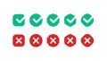 Check mark and cross mark. Yes no simple buttons, tick and cross signs, correct and wrong answer interface elements