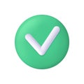 Check mark. 3d icon. 3d green check mark. Tick for right, correct and yes button. Checklist with ok sign. Green checkmark for