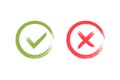 Check mark green and red brush icons. Vector illustration