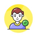 Check Mark on human avatar, well designed icon of authorized user, selected candidate, verified user
