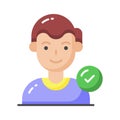 Check Mark on human avatar, well designed icon of authorized user, selected candidate, verified user