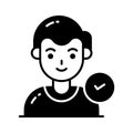 Check Mark on human avatar, well designed icon of authorized user, selected candidate, verified user