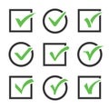 Check mark icon boxes vector set