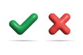 Check mark icon 3d rendering. Realistic right and wrong 3D Button.