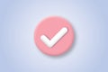 Check mark icon on pastel purple background. Concept for check list button best choice, accept, agree check mark. Royalty Free Stock Photo