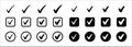 Check mark icon set. Black check mark box vector icons set. Approval checklist symbol. Simple clean and flat design. Checked marks Royalty Free Stock Photo