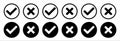 Check mark icon set. Cross mark icons set. Vector stock template. Black and white Royalty Free Stock Photo