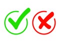 Check mark icon set. Gree Tick and red cross flat simbol. Check ok, YES or no, X marks for vote, decision, web. vector Royalty Free Stock Photo