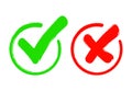 Check mark icon set. Gree tick and red cross flat simbol. Check ok, YES or no, X marks for vote, decision, web.Correct and Royalty Free Stock Photo