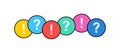 Check mark icon set. Green OK or V tick, red X, exclamation mark, Question mark. Approval signs. Check list, test, quiz. Vector