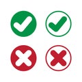 Check mark icon set, Green tick and red cross flat symbol, Correct and incorrect sign, Simple design for web site, logo, app, UI Royalty Free Stock Photo