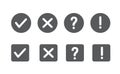 check mark icon. Set of check list icon. Cross icon, Exclamation mark, Question mark. Vector illustration Royalty Free Stock Photo