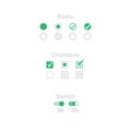 check mark icon set. Radio, checkbox and switch check mark used for choice between one of two possible mutually exclusive options
