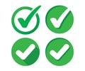 Check mark icon set, right, correct, check-in green icon sign vector illustration.