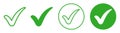 Check mark icon set, tick mark sign, green approval check mark collection