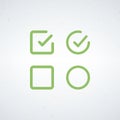 Check mark icon set, yes tick symbol, empty box and filled. voting checklist confirmation, green approved checkbox