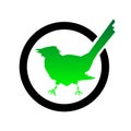 Check mark. Icons. Green bird is a jackdaw.