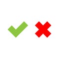 Check mark icons. Green tick and red cross. Flat vector illustration Royalty Free Stock Photo