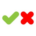 Check mark icons. Green tick and red cross. Flat vector illustration isolated Royalty Free Stock Photo