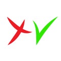 Check mark icons. Red and green color. Vector illustration