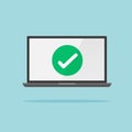 Check mark on laptop screen isolated. Accept or approve checkmark concept.