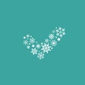 Check Mark made of snowflakes and stars. Christmas holiday valid Seal