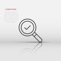 Check mark with magnifying glass icon in flat style. Loupe accept vector illustration on white isolated background. Search Royalty Free Stock Photo