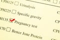 Check mark Medical form request Pregnancy test.