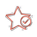 Check mark with star icon in comic style. Add to favorite cartoon vector illustration on white isolated background. Bookmark Royalty Free Stock Photo