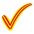 Check mark in the style of the flag of Catalonia, elections, voting and approval, vector concept of the referendum