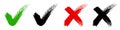 Check Mark, Tick And Cross Brush Signs, Green Checkmark OK And Red X Icons, Black Symbols YES And NO Button For Vote, Decision