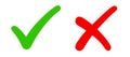 Check mark, tick and cross brush signs, green checkmark OK and red X icons, symbols YES and NO button for vote, decision, election